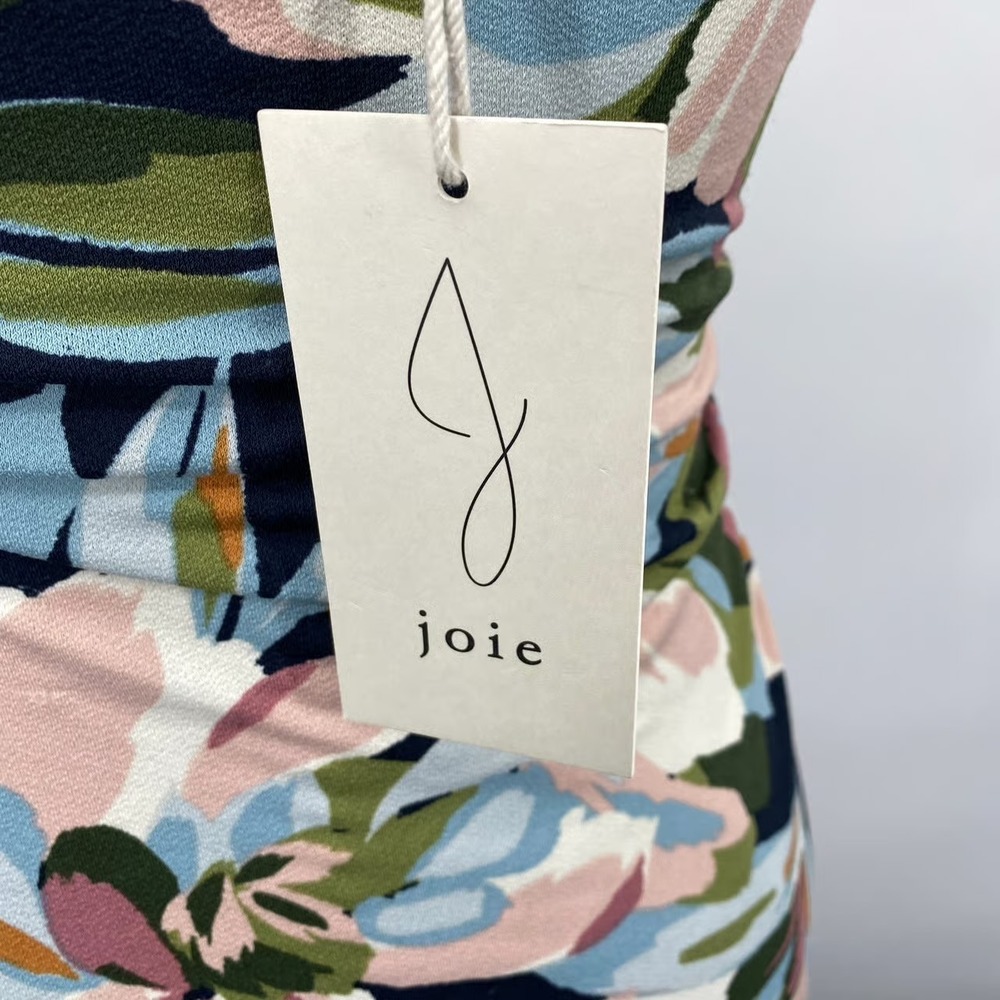 Joie Floral Print Midi Dress Faux Wrap Surplice V Neck Women S Navy Pink NEW - Picture 10 of 12